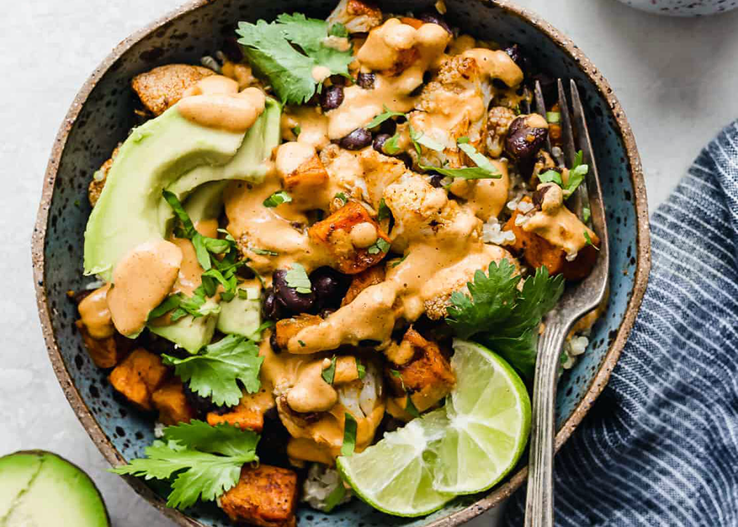 Roasted Sweet Potato Cauliflower Quinoa Bowls